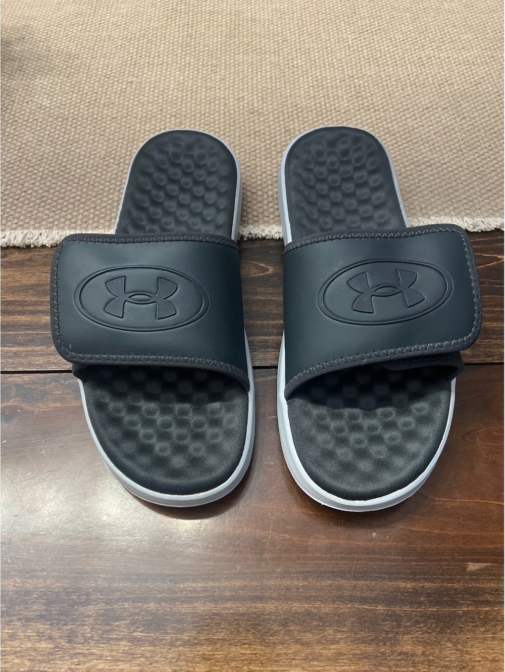 Under Armour Black and Grey Adjustable Slide Sandals Size 10